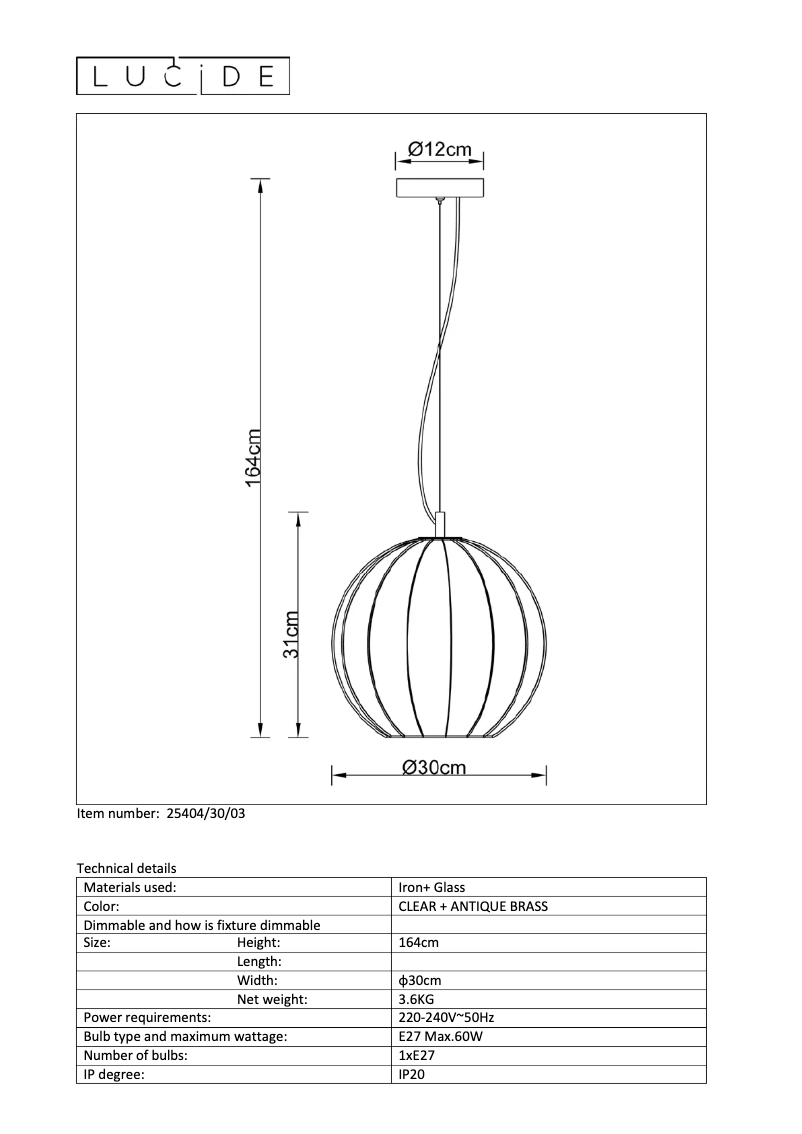 Page 1 de la notice Manuel utilisateur Lucide Timius 25404/30/03
