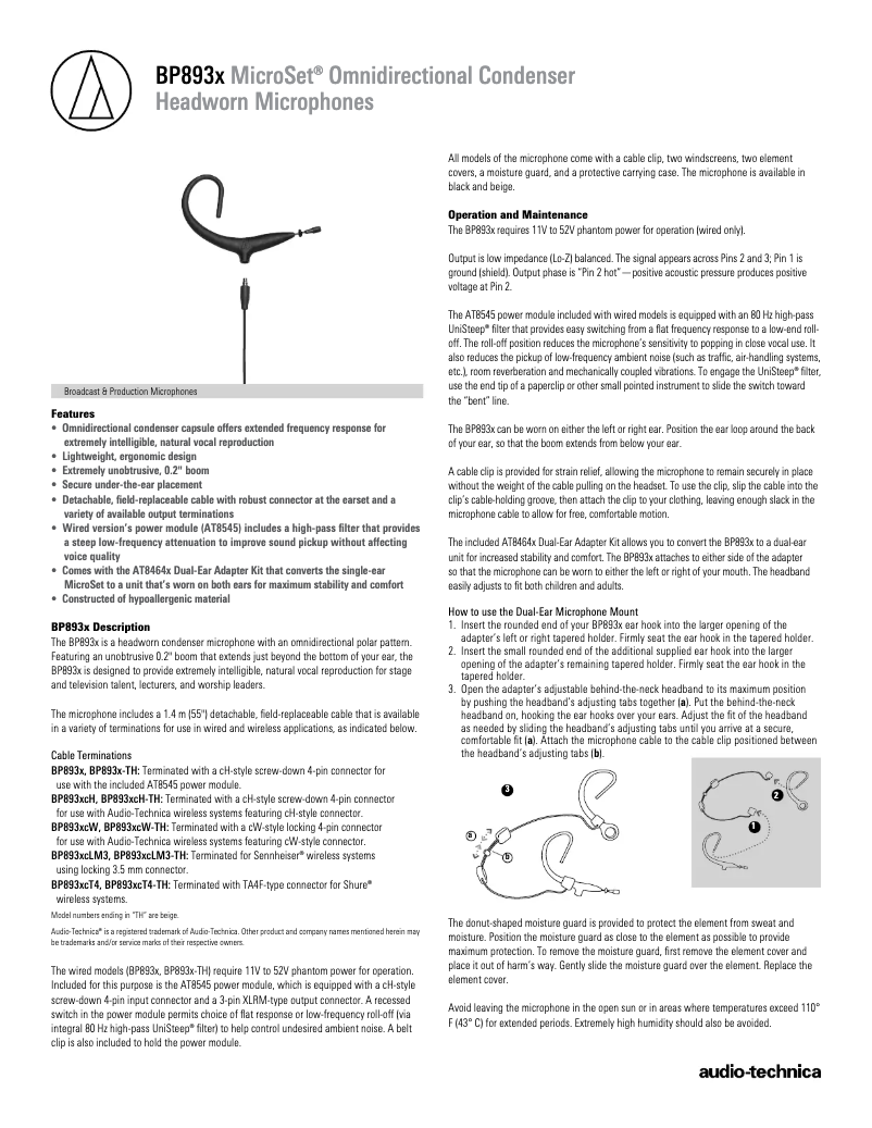 Page n°1 - Fiche technique Audio-Technica BP893x