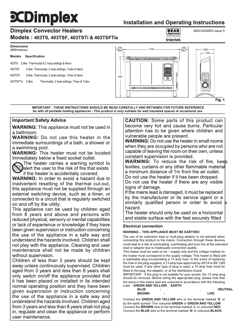 Página 1 del manual Manual de usuario Dimplex 403TSTI
