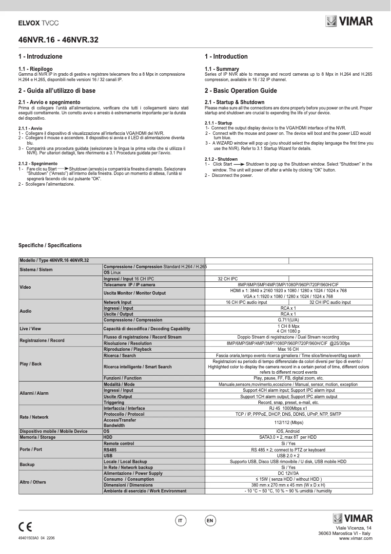 Image de la première page du manuel de l'appareil ELVOX 46NVR.16
