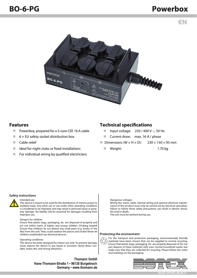 Page 1 de la notice Manuel utilisateur Botex BO-6-PG