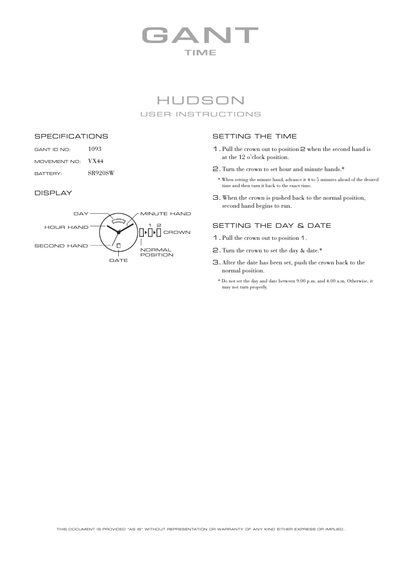 Page 1 de la notice Manuel utilisateur Gant Hudson 1093