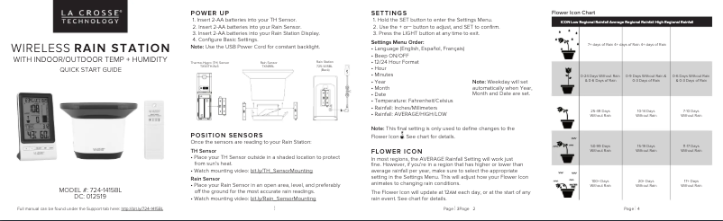 Page n°1 - Guide de démarrage rapide La Crosse Technology 724-1415BL