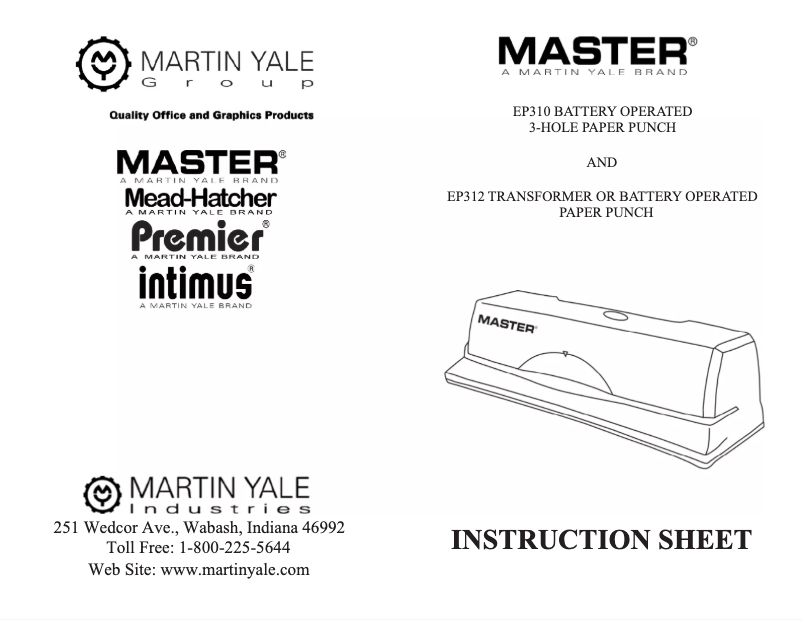 Page n°1 - Manuel utilisateur MartinYale EP312