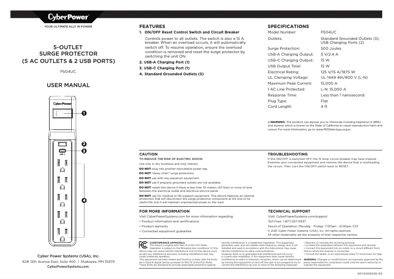 Page 1 de la notice Manuel utilisateur CyberPower P504UC