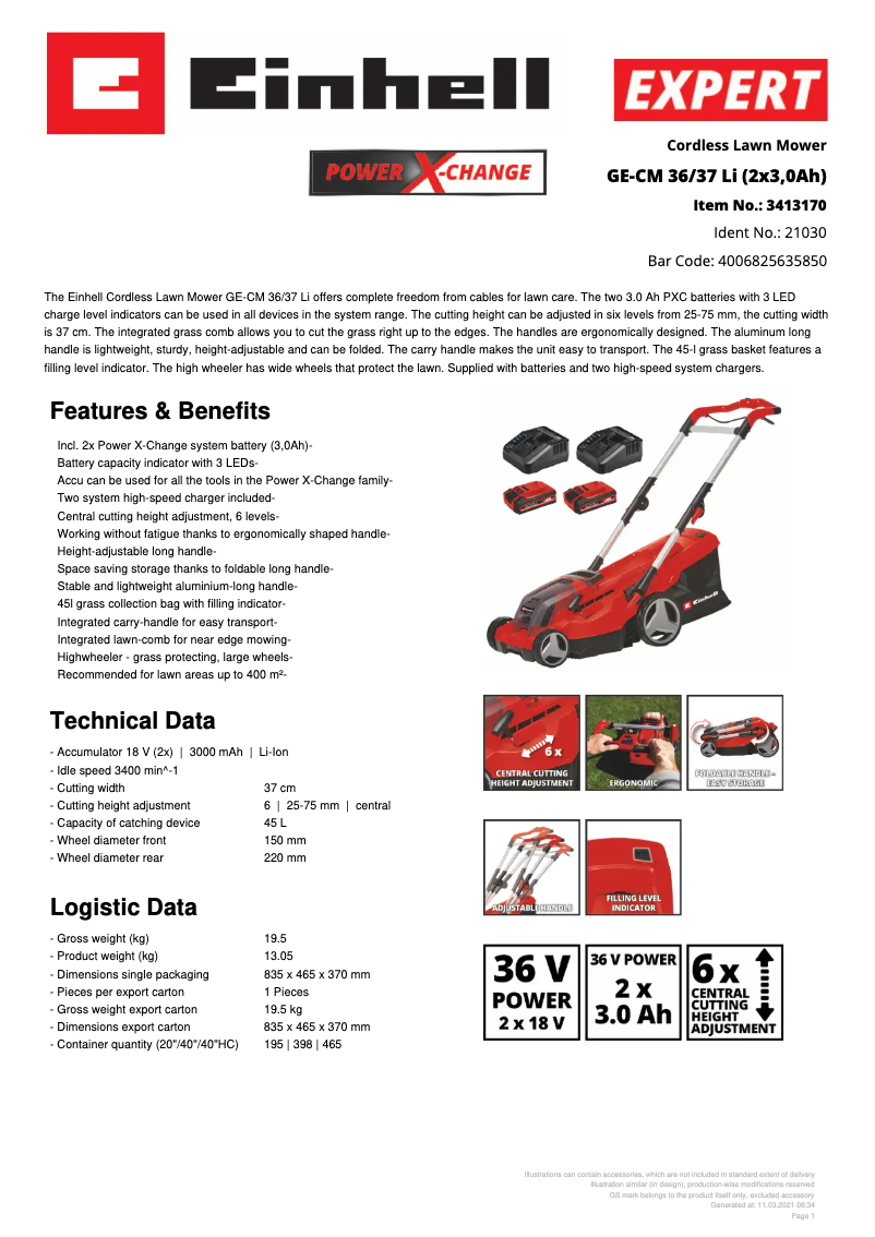 Image de la première page du manuel de l'appareil GE-CM 36/37 Li