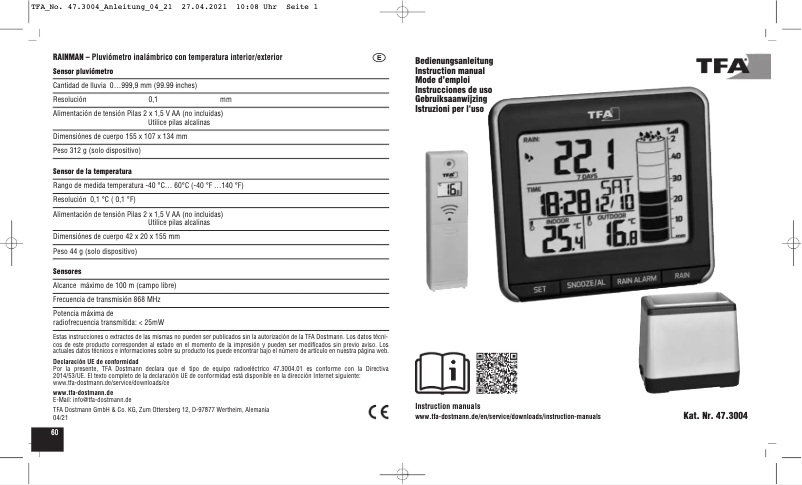 Image de la première page du manuel de l'appareil Rainman 47.3004.01