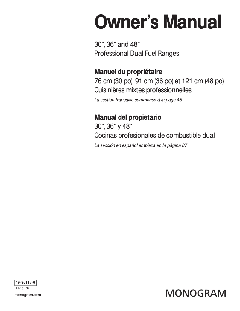 Page 1 de la notice Manuel utilisateur Monogram ZDP364NRPSS