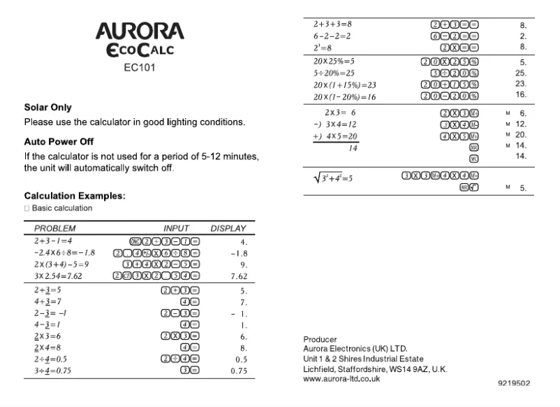 Page n°1 - Manuel utilisateur Aurora EC101