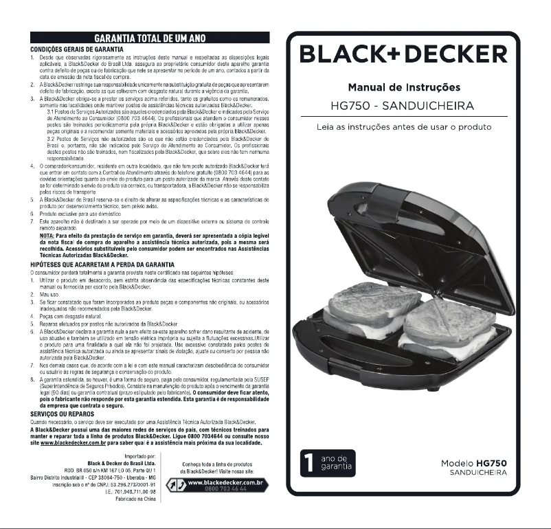 Page 1 de la notice Manuel utilisateur Black & Decker HG750