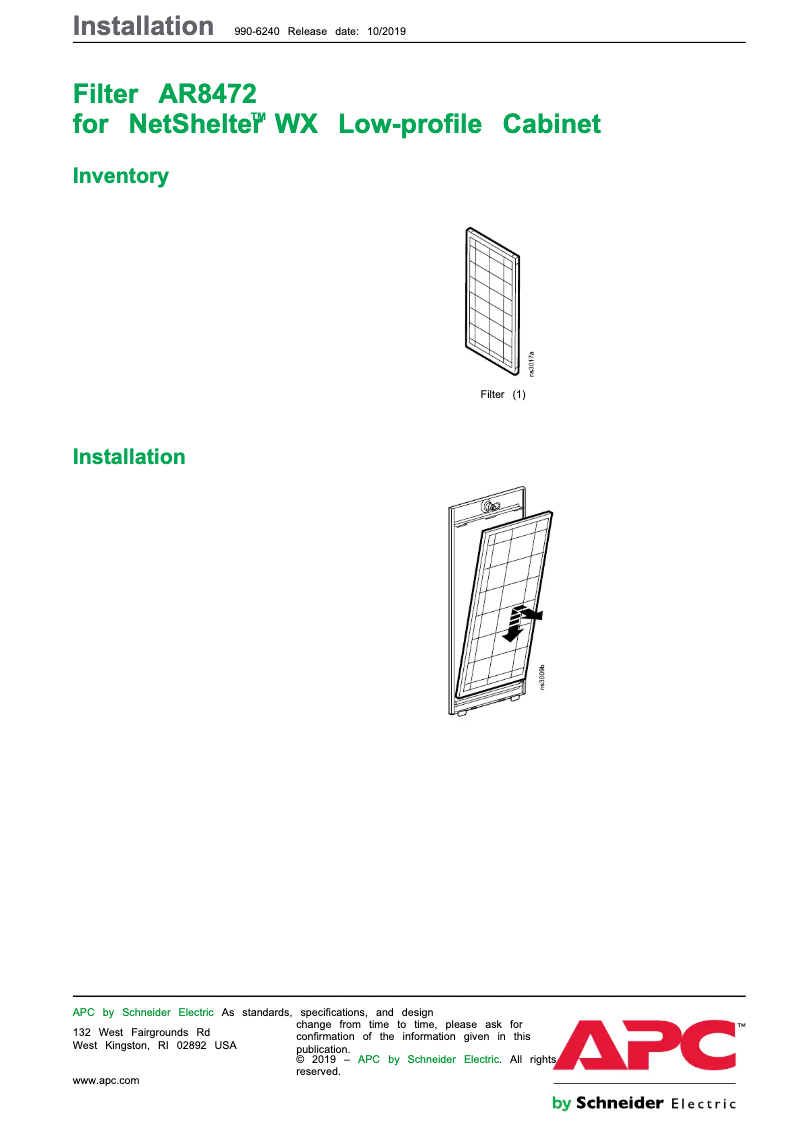 Image de la première page du manuel de l'appareil NetShelter AR8472