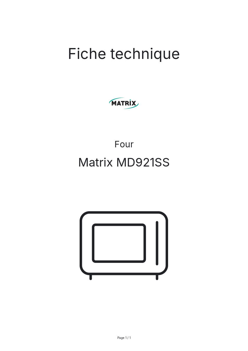 Page n°1 - Fiche technique Matrix MD921SS