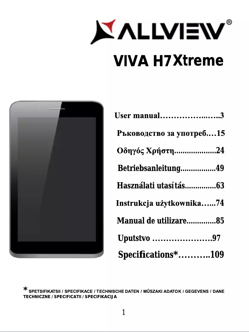 Page 1 de la notice Manuel utilisateur Allview Viva H7 Xtreme