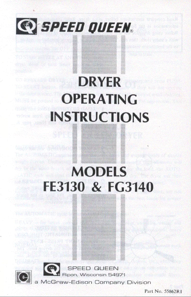 Page 1 de la notice Manuel utilisateur Speed Queen FG3140