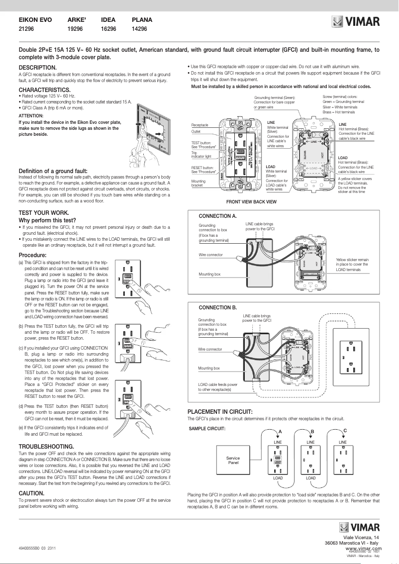 Page 1 de la notice Instructions / montage Vimar 21296