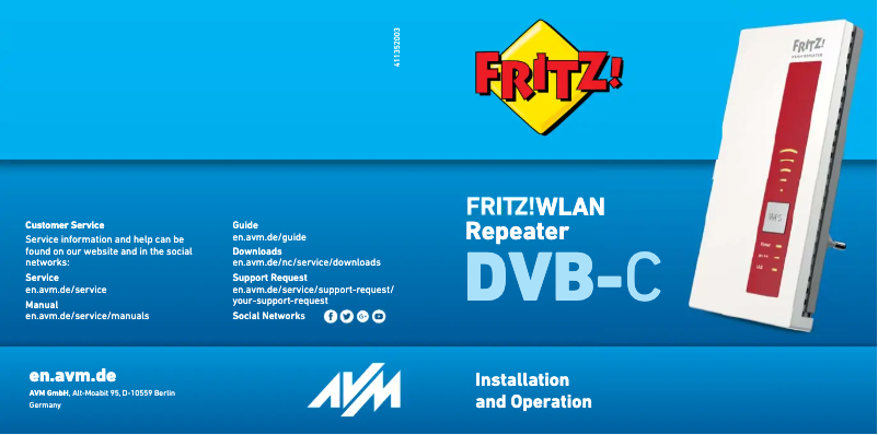 Image de la première page du manuel de l'appareil FRITZ WLAN Repeater DVB-C Edition In