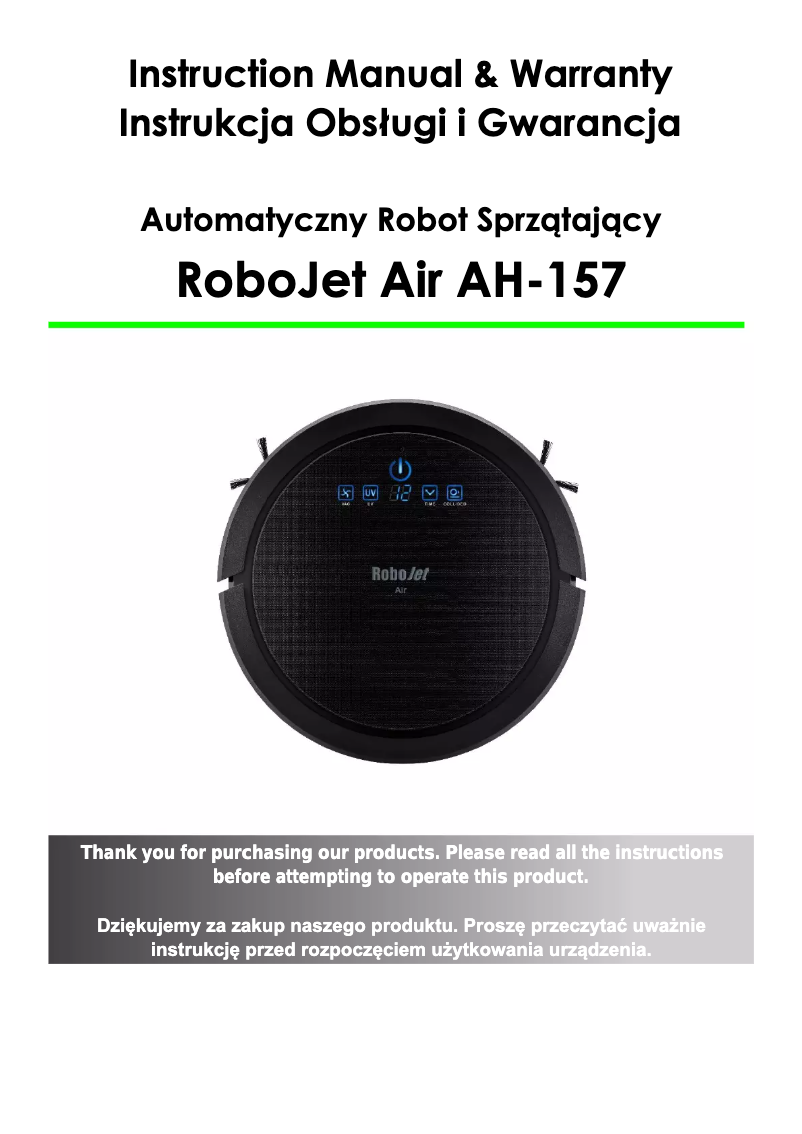 Page n°1 - Manuel utilisateur RoboJet Air AH-157