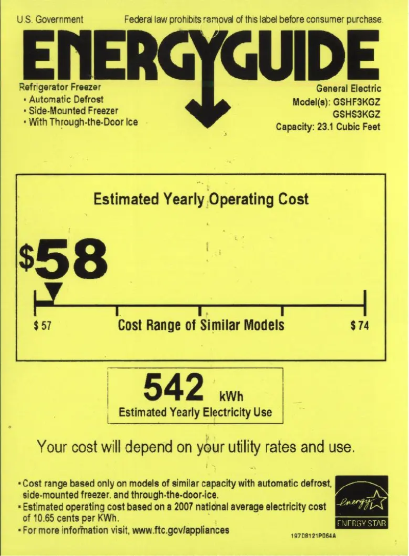Página 1 del manual Etiqueta energética GE GSHS3KGZSS