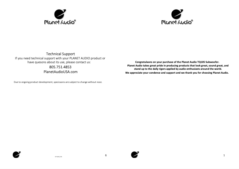 Page 1 de la notice Manuel utilisateur Planet Audio Torque TQ10S