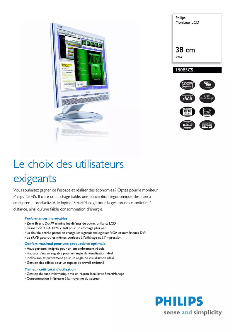 Page 1 de la notice Fiche technique Philips 150B5CS