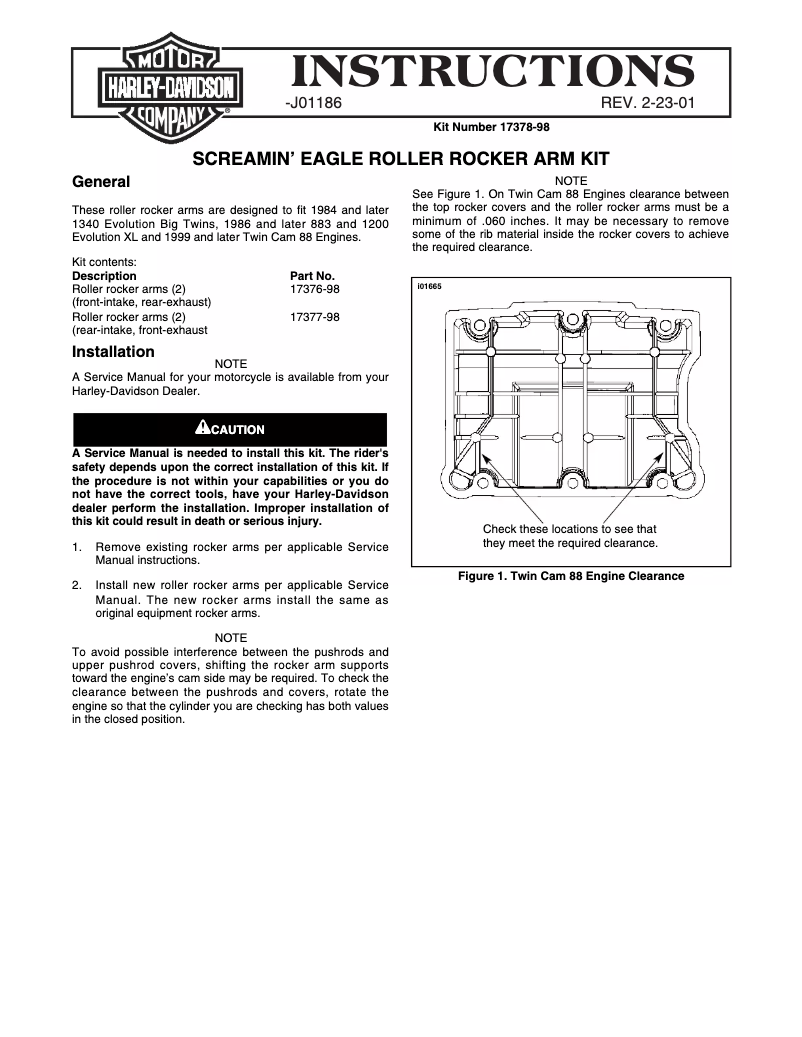 Page 1 de la notice Manuel utilisateur Harley-Davidson J01186 (2001)