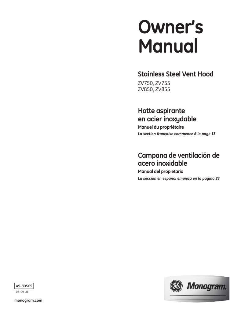 Image de la première page du manuel de l'appareil ZV855SPS