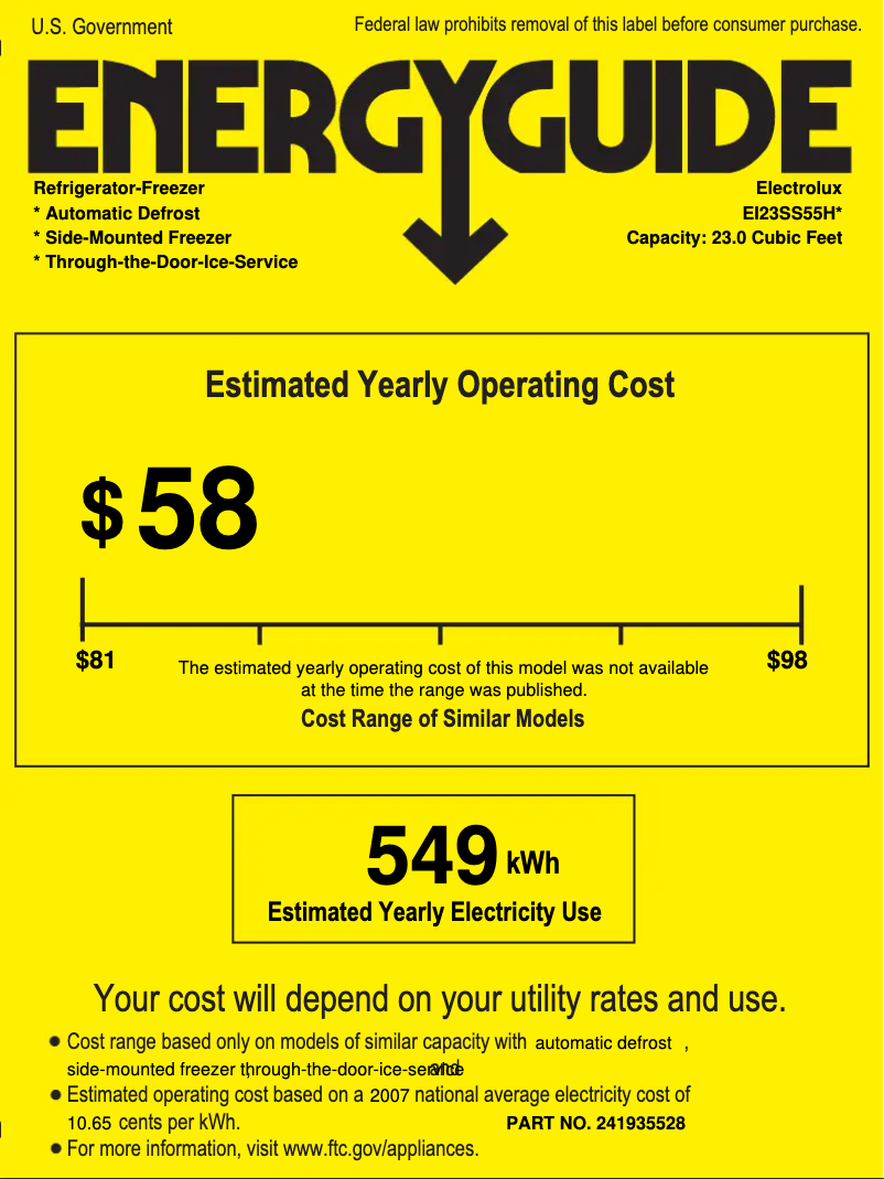 Page 1 de la notice Label énergétique Electrolux EI23SS55HB
