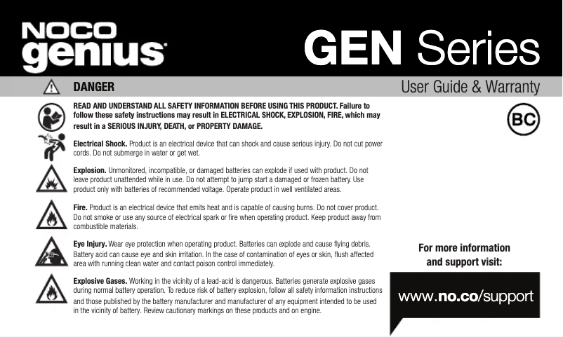 Page 1 de la notice Manuel utilisateur NOCO Genius GENPRO10X1