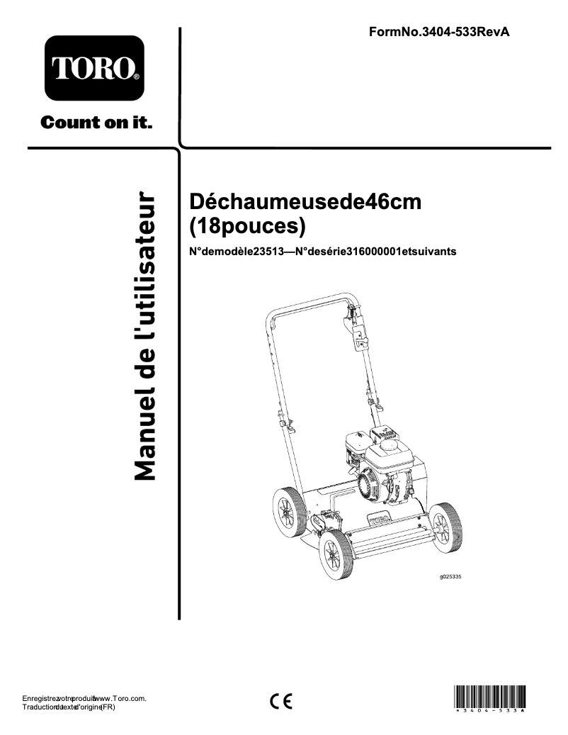Page n°1 - Manuel utilisateur Toro 23513