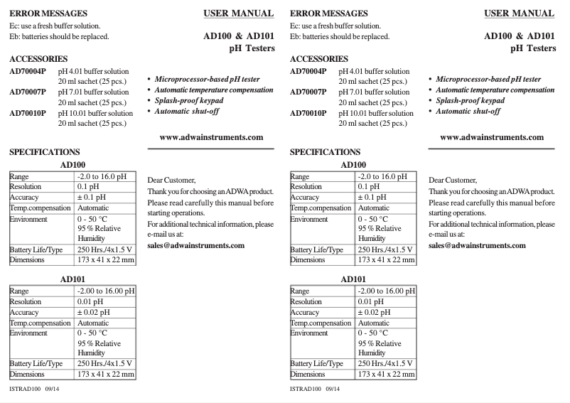 Page n°1 - Manuel utilisateur Adwa AD101