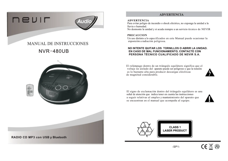 Page n°1 - Manuel utilisateur Nevir NVR-480UB