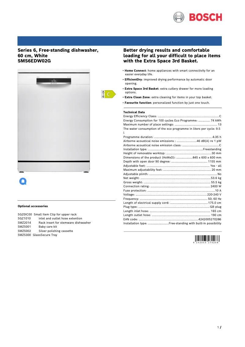 Imagen de la primera página del manual del dispositivo SMS6EDW02G