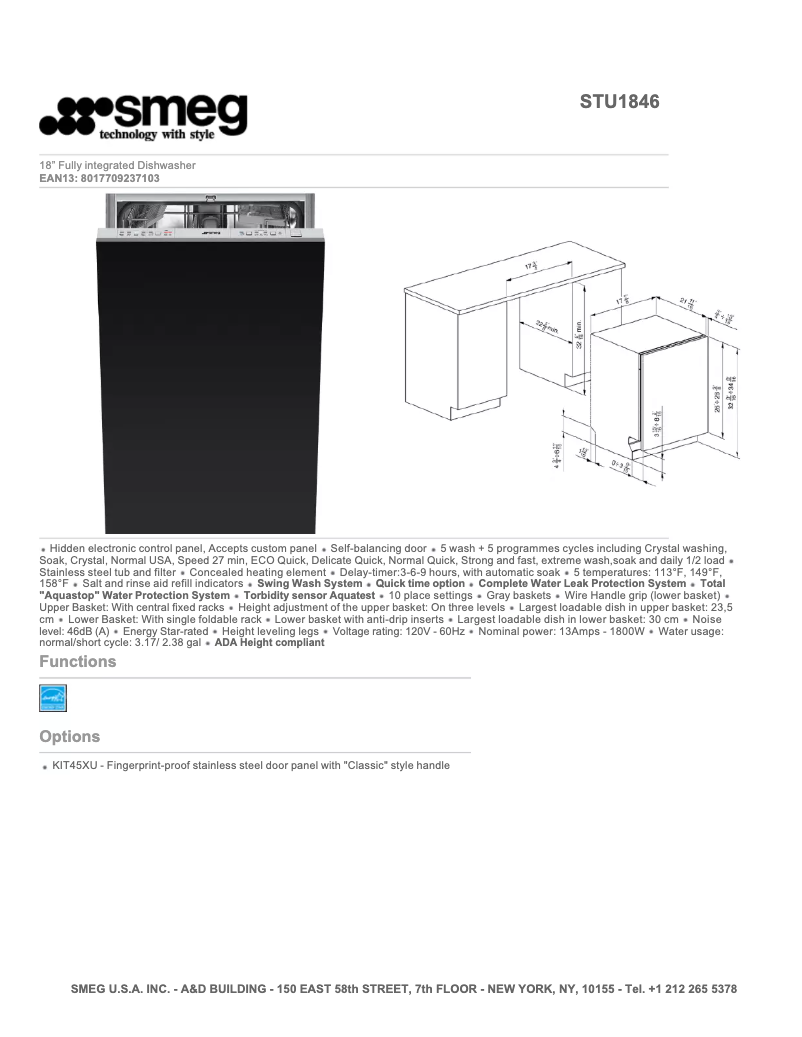 Page 1 de la notice Fiche technique Smeg STU1846