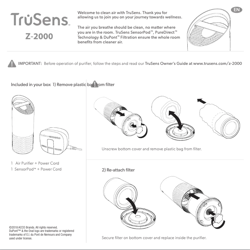Page 1 de la notice Guide de démarrage rapide TruSens Z-2000