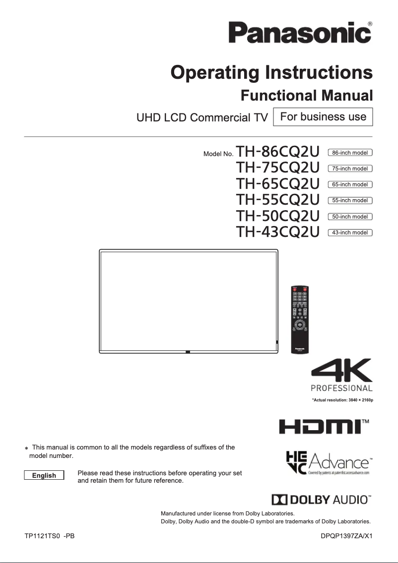 Page 1 de la notice Manuel utilisateur Panasonic TH-43CQE2U