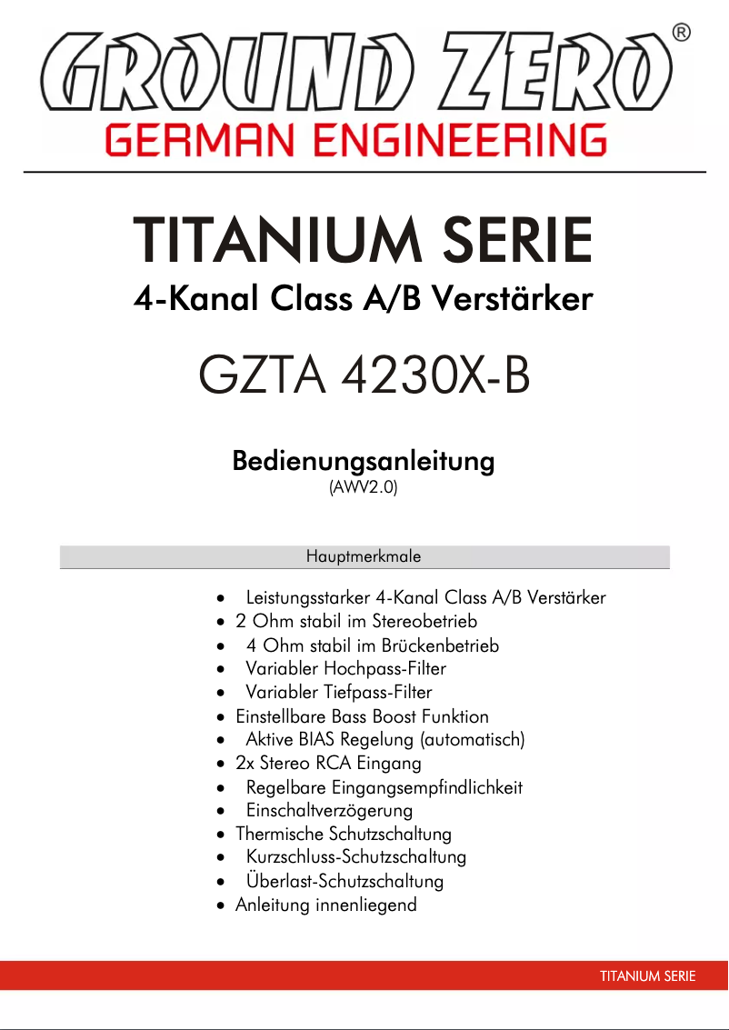 Page n°1 - Manuel utilisateur Ground Zero GZTA 4230X-B