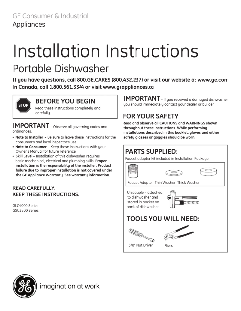Page 1 de la notice Guide d'installation GE GLC4400RWW