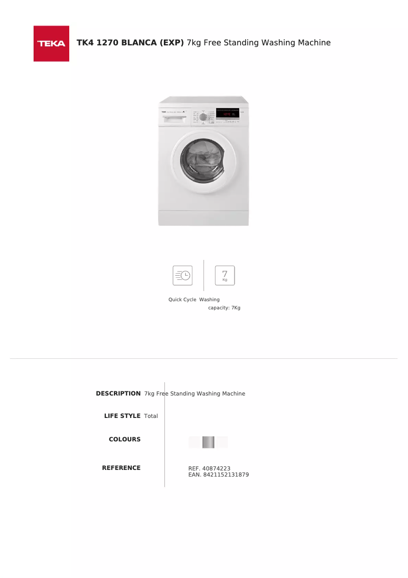 Page 1 de la notice Fiche technique Teka TK4 1270