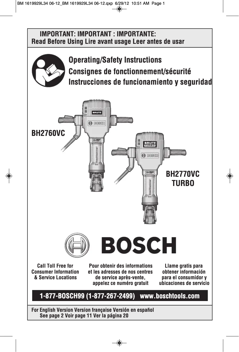 Page 1 de la notice Manuel utilisateur Bosch BH2770VCD