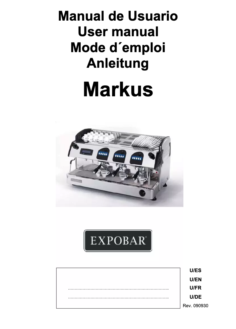 Page n°1 - Manuel utilisateur Expobar Markus