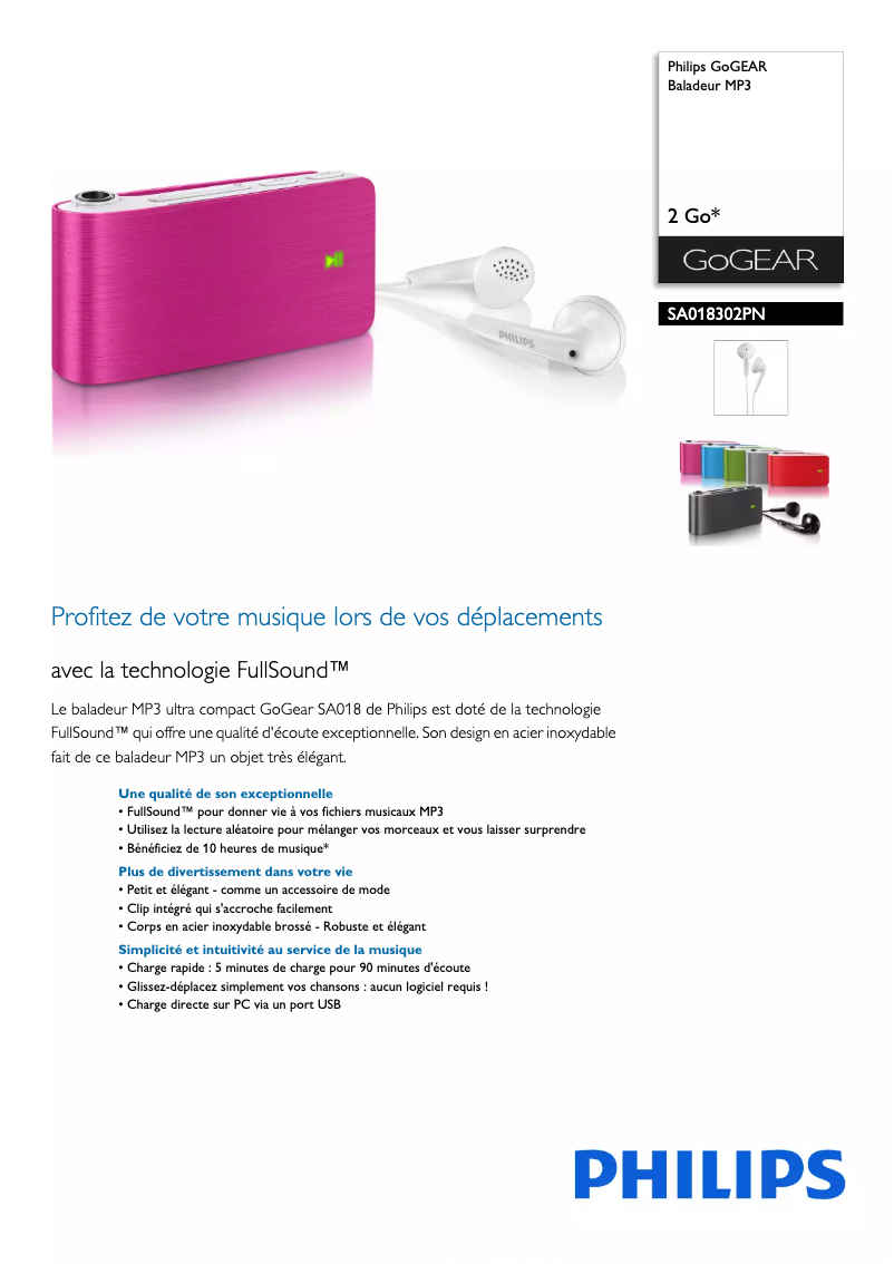 Image de la première page du manuel de l'appareil SA018302PN