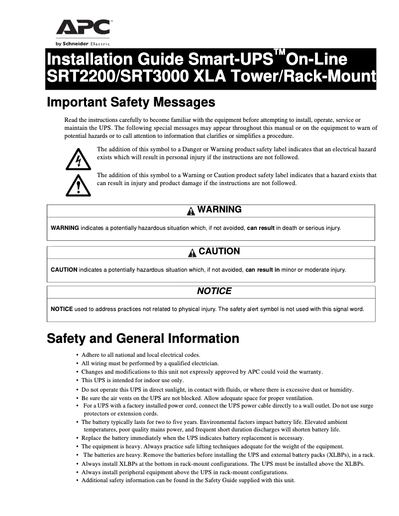 Página 1 del manual Manual de usuario APC Smart-UPS SRT SRT3000XLAUS
