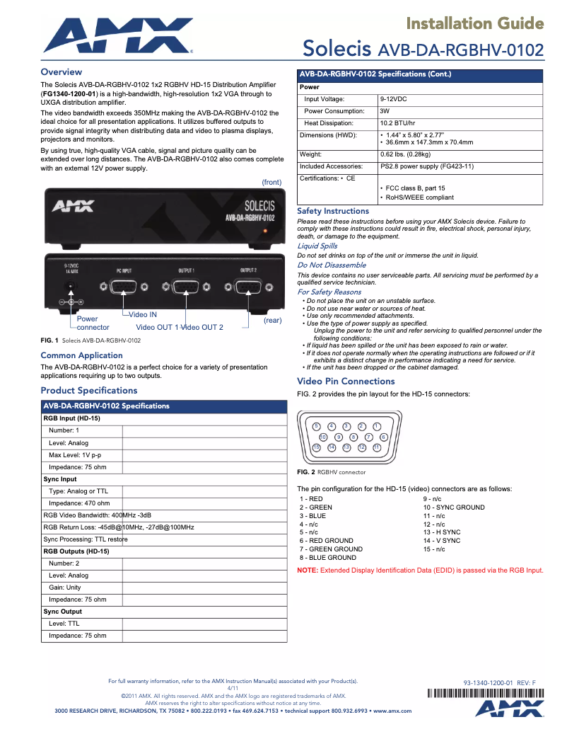 Image de la première page du manuel de l'appareil AVB-DA-RGBHV-0102