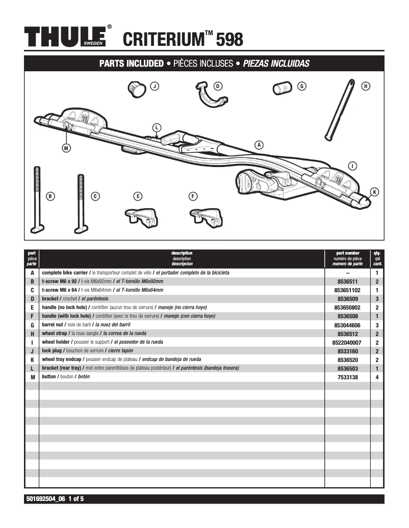 Page 1 de la notice Manuel utilisateur Thule Criterium 598