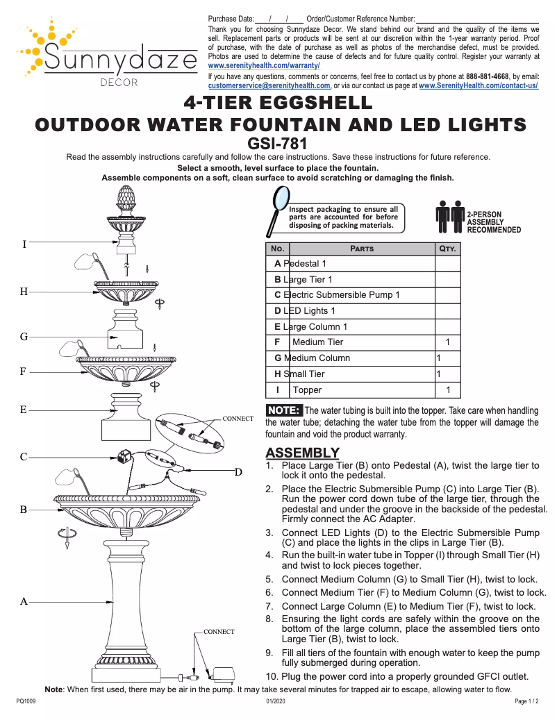 Page 1 de la notice Manuel utilisateur Sunnydaze Decor GSI-781