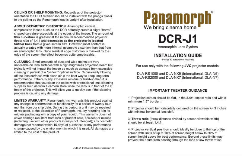 Page n°1 - Manuel utilisateur Panamorph DCR-J1