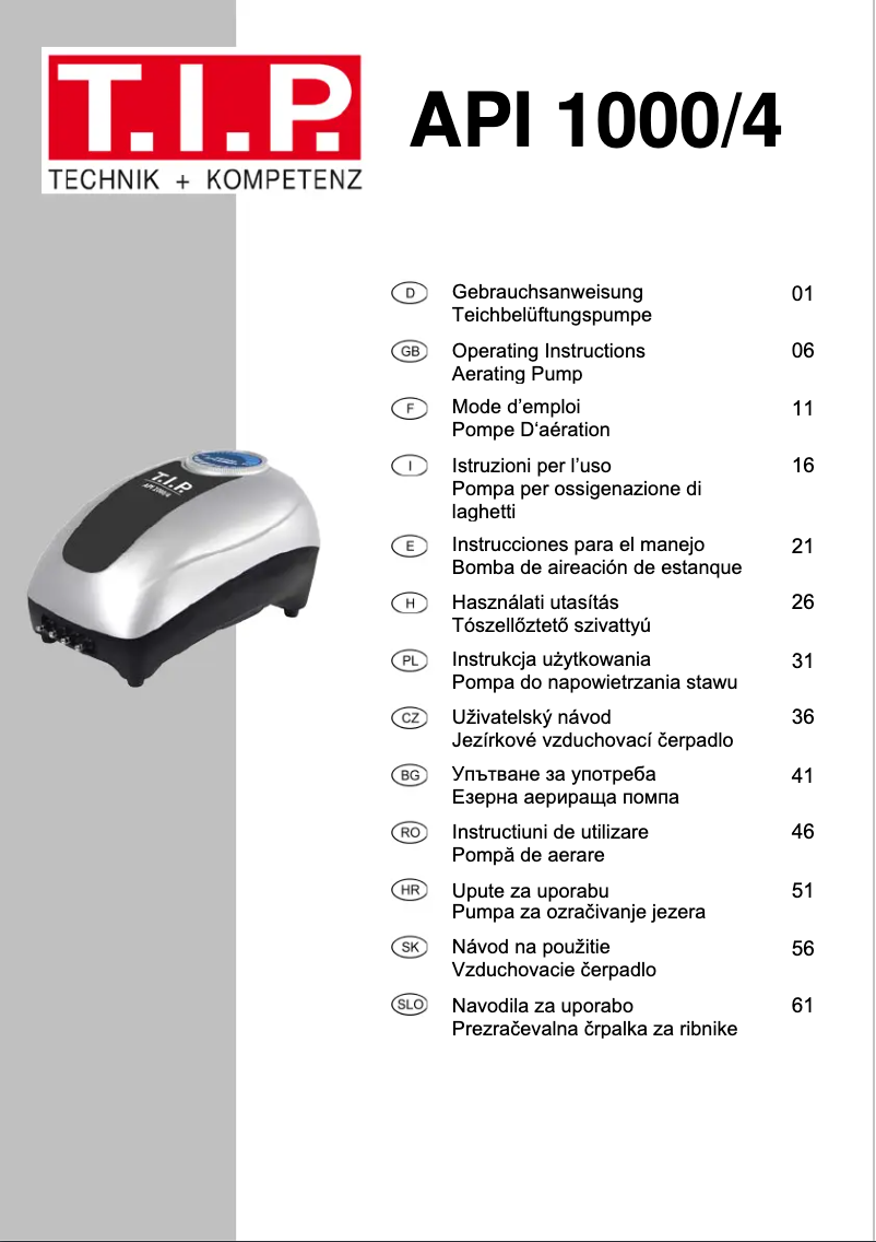 Page 1 de la notice Manuel utilisateur T.I.P. API 1000/4