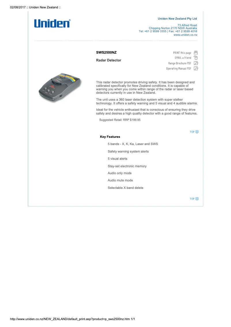 Image de la première page du manuel de l'appareil SWS 2500NZ