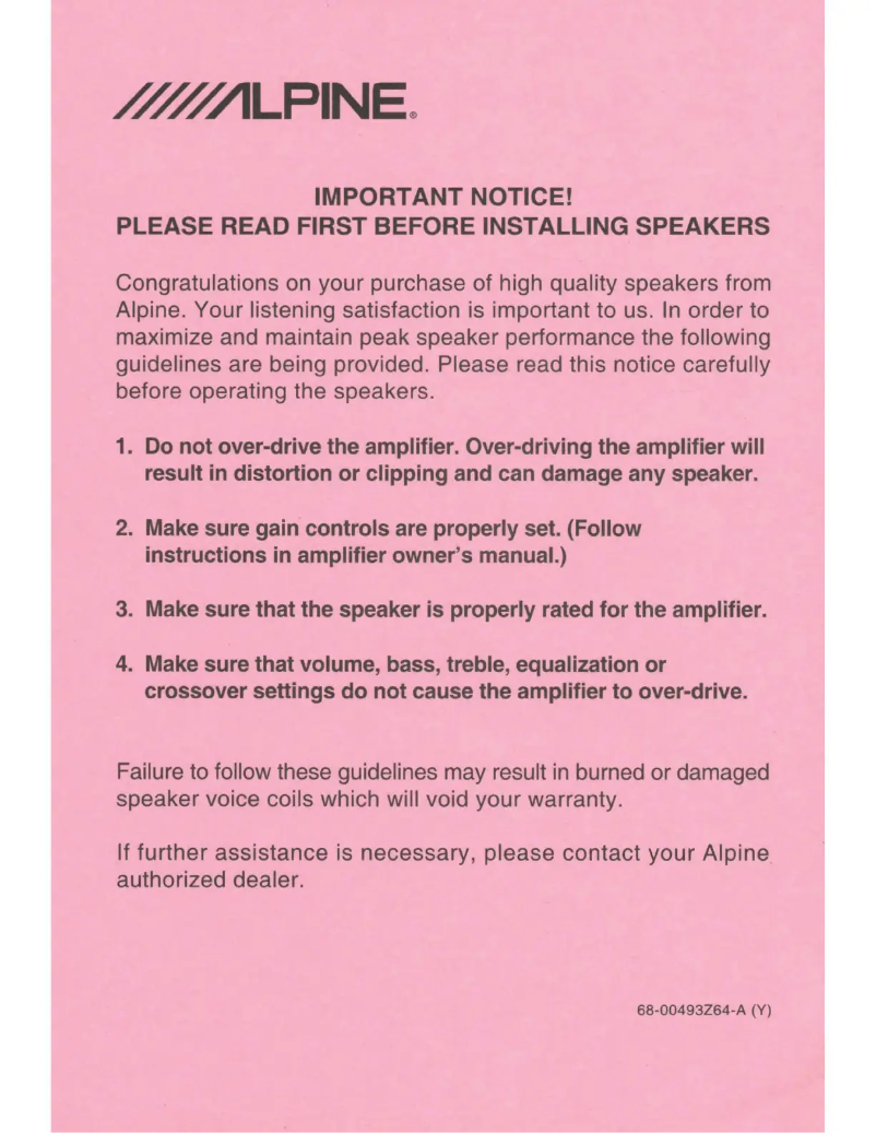 Page 1 de la notice Manuel utilisateur Alpine S2-S65C