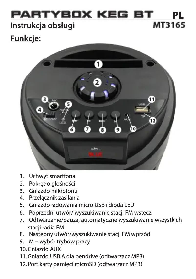 First page image of the manual for Partybox KEG BT MT3165